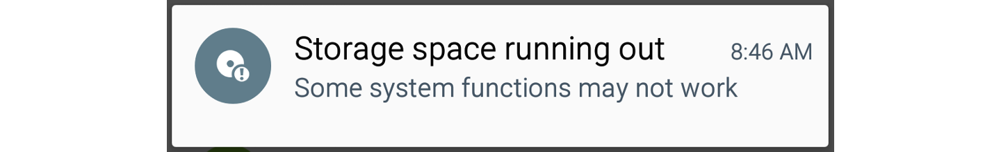 screenshot of storage space warning